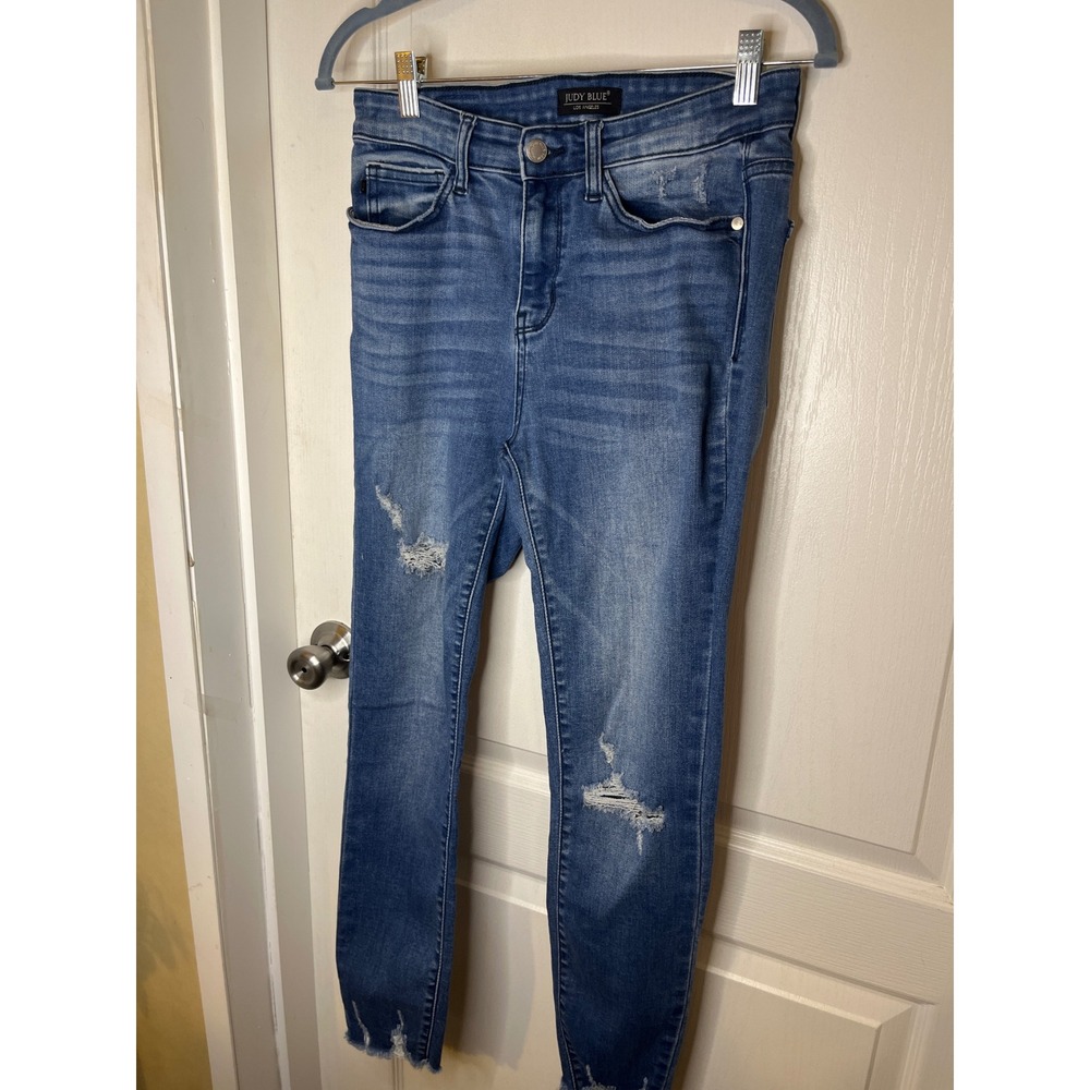 Judy Blue Los Angeles Women's Blue Denim Distressed Skinny Jeans Size 7 28‎
